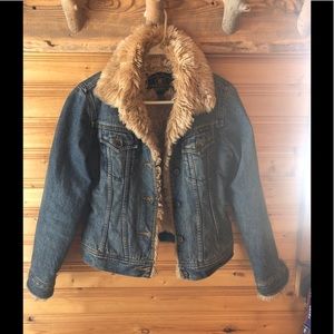Rare LUCKY Brand boho faux fur lined denim Jacket